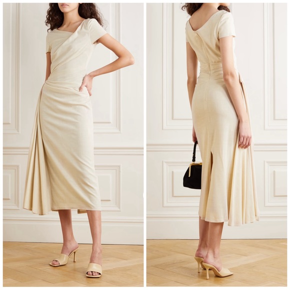 Talbot Runhof Dresses & Skirts - Talbot Runhof Cream draped wool-blend voile midi Dress Size 10 US / 40 D